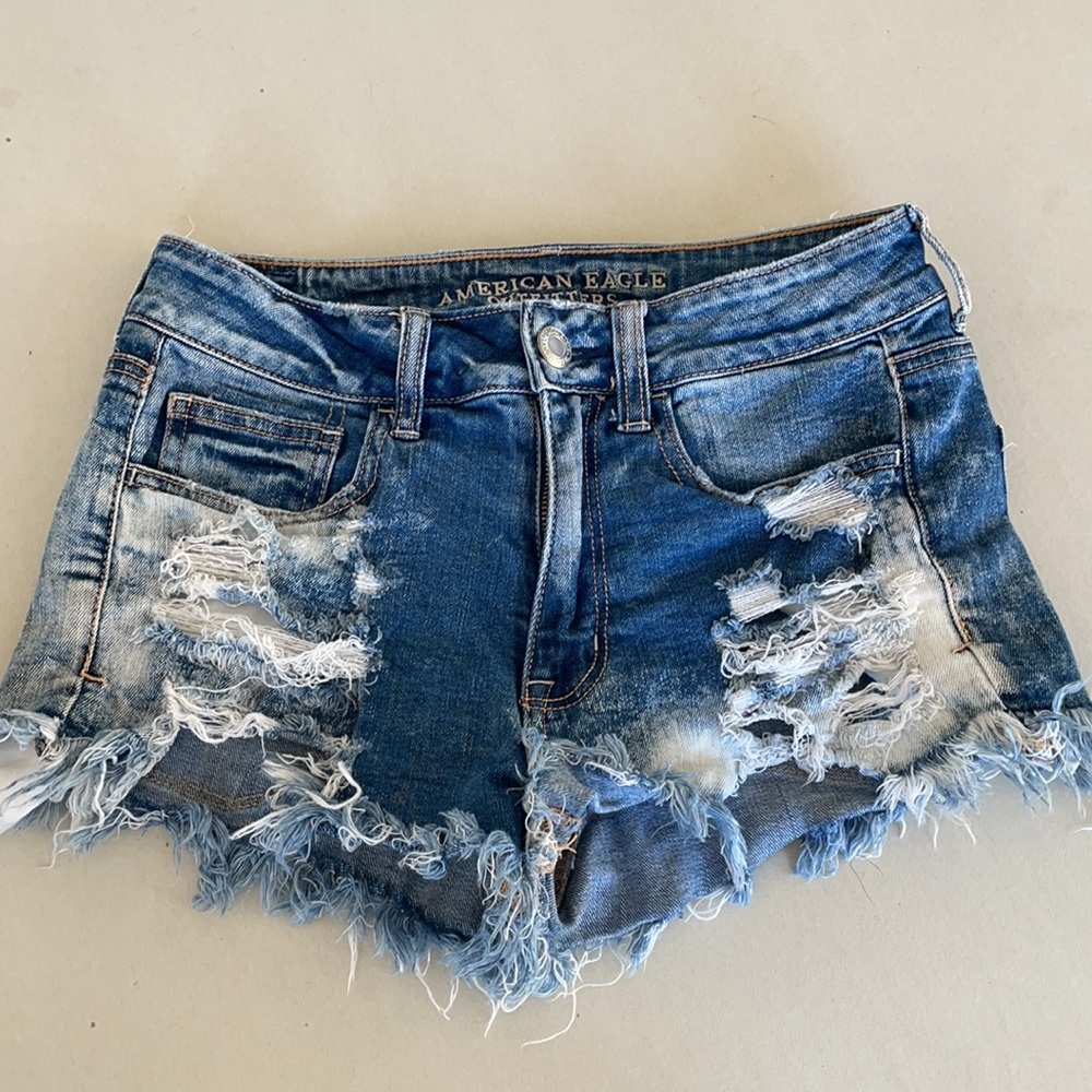 Distressed jean shorts